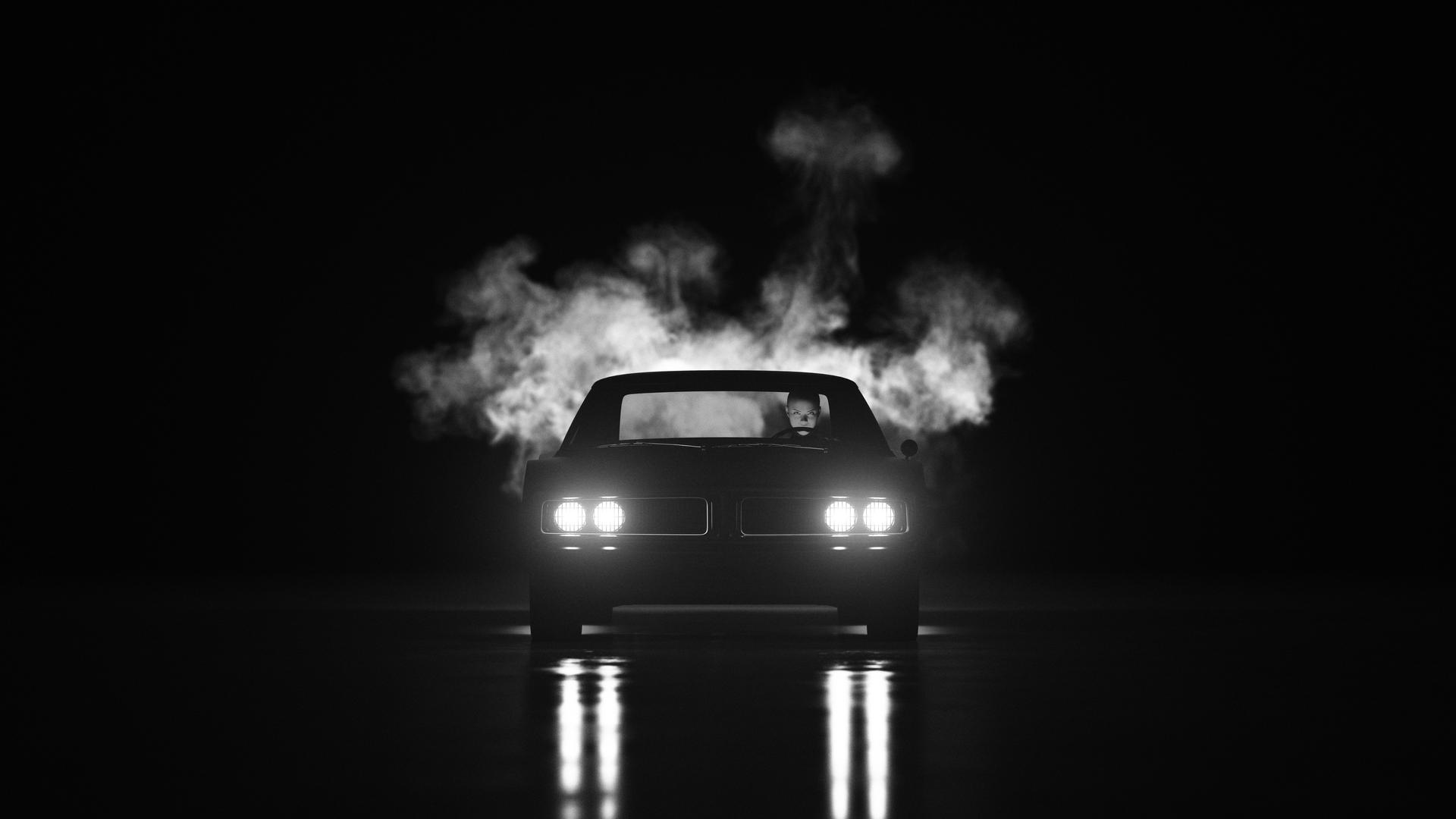 Black Muscle Car Vintage Car années 1940 Noir et blanc Noir 1960 Style Fumée mathis reabourg